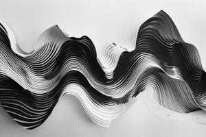AI generated The image shows an abstract design of flowing, wavelike forms in black and white with a sense of movement and grace. geometric black and white forms flowing waves in background photo