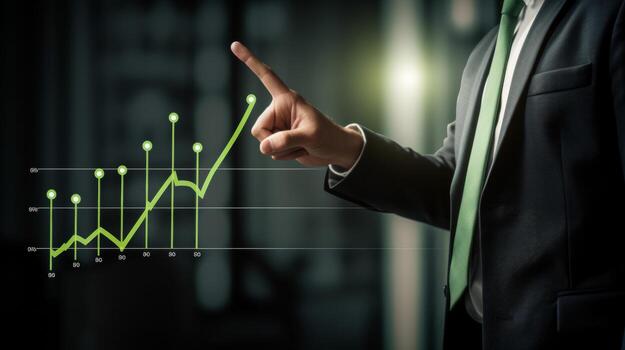 AI generated Investor trader broker analyzing financial crypto stock trade market on smartphone risk digital price data in mobile app buying bank shares, doing investment strategy analysis photo