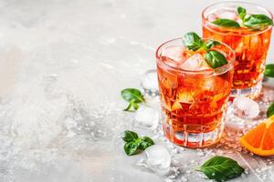 AI generated Negroni cocktail on light background. space for text photo