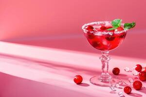 AI generated cranberry cocktail with mint garnish on light background photo