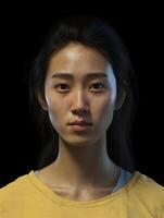 AI generated Woman in Yellow Shirt Facing Camera photo