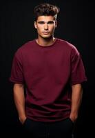 AI generated Man in Red Shirt Posing for Picture photo