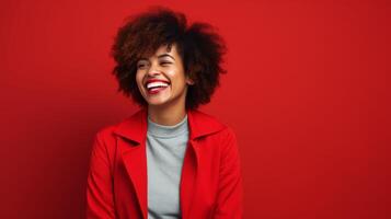 AI generated Smiling Woman in Red Jacket photo