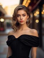 AI generated Woman in Black Dress Posing photo