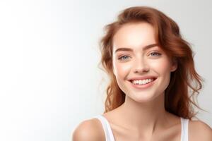 AI generated Smiling Woman With Red Hair in White Tank Top photo
