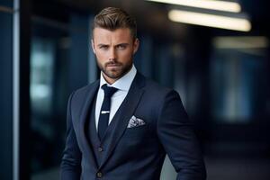 AI generated Businessman Standing in Hallway photo