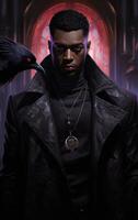 AI generated Man With Crow Perched on Shoulder photo