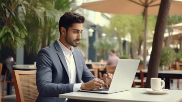 AI generated Man Working on Laptop at Table photo