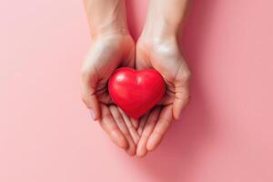 AI generated Stethoscope, hands, heart poster. World health day. Healthcare background, World heart health day photo