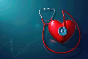 AI generated Stethoscope, hands, heart poster. World health day. Healthcare background, World heart health day photo