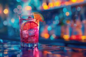 ai generado negroni cóctel. bar encimera, fiesta noche, vívido bar luces. espacio para texto foto