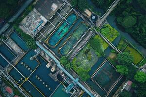 AI generated water treatment plant, Treatment facilities. Recycling. Waste processing water treatment plant photo