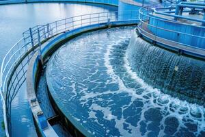AI generated water treatment plant, Treatment facilities. Recycling. Waste processing water treatment plant photo