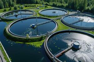 AI generated water treatment plant, Treatment facilities. Recycling. Waste processing water treatment plant photo