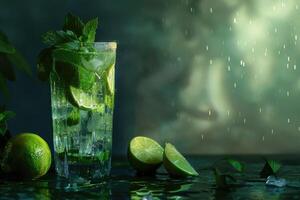 ai generado mojito cóctel o soda bebida con Lima y menta foto