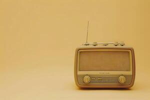 AI generated retro radio on pastel background, music recorder, nostalgia, World Amateur Radio Day, space for text photo