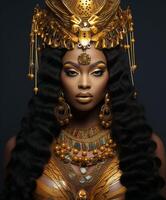 AI generated Woman Adorned in Gold Headpiece and Jewelry photo