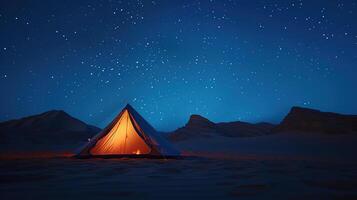 ai generado experiencia el magia de Desierto cámping con un cielo lleno de estrellas gastos generales y el paz de naturaleza foto