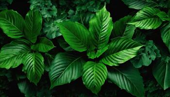 AI generated High contrast green leaves background photo