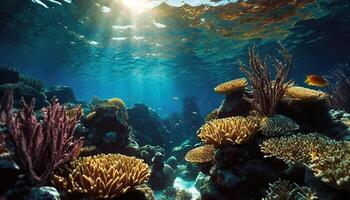 AI generated Majestic underwater scene with coral reef and marine life photo