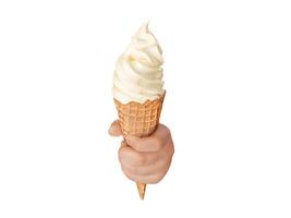 Soft ice cream waffle cone in child's hand photo