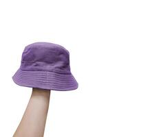 purple bucket hat on hand photo