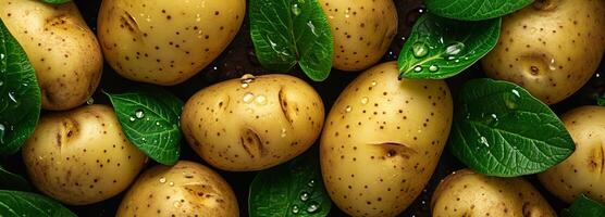 AI generated Fresh, organic potatoes with water drops, ideal for culinary and farm concepts. photo