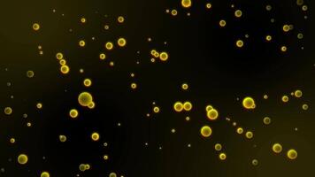 Seamless loop animation of randomly floating up abstract yellow bubbles on a dark background with soft glow effect , motion graphics , looped video, 4k , 60 fps video