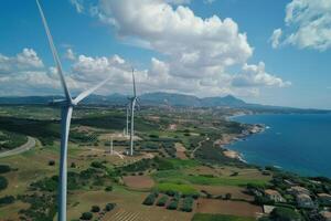 AI Generated Coastal Wind Farm Landscape photo