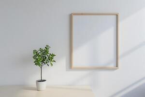 AI generated Modern 3D Rendered Interior with Frame and Potted Plant photo