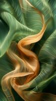 AI generated Green and Orange Iridescent Light Silk Fabric Background photo