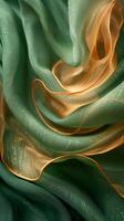 AI generated Green and Orange Iridescent Light Silk Fabric Background photo