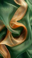 AI generated Green and Orange Iridescent Light Silk Fabric Background photo