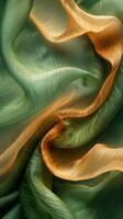 AI generated Green and Orange Iridescent Light Silk Fabric Background photo