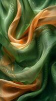 AI generated Green and Orange Iridescent Light Silk Fabric Background photo