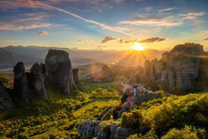 Sunset over monasteries of Meteora photo