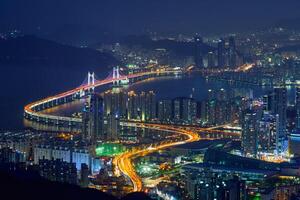 Busan cityscape Gwangan Bridge at night photo