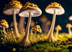 AI generated Macro photo of mushroom house with light