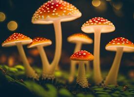 AI generated Macro photo of mushroom house with light