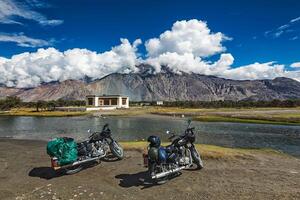 Two bikes in Himalayas. Ladakh, India photo