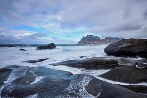 Beach of fjord in Norway photo