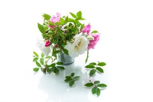 Small bouquet of beautiful summer pink and white roses photo