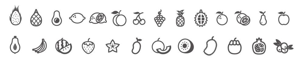 Fresh nature fruits icon bundle, organic healthy food symbol fruit salad vector
