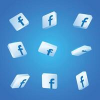 3d facebook social network icon, facebook icon collection, button template vector