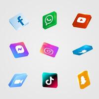 Instagram, twitter, whatsapp, messenger and other social media logos set 3d vector