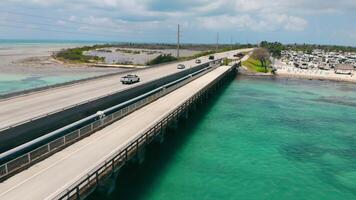 Aerial view of the Seven Mile Bridge. Old and new bridge video