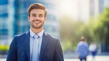 AI generated a man in a suit is smiling photo