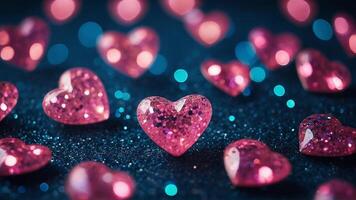 AI generated pink hearts on a blue background photo