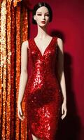 AI generated mini dress with low neckline on a mannequin. ai generative photo