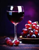 AI generated Red wine with grapes on a dark background. Selective focus. ai generative photo